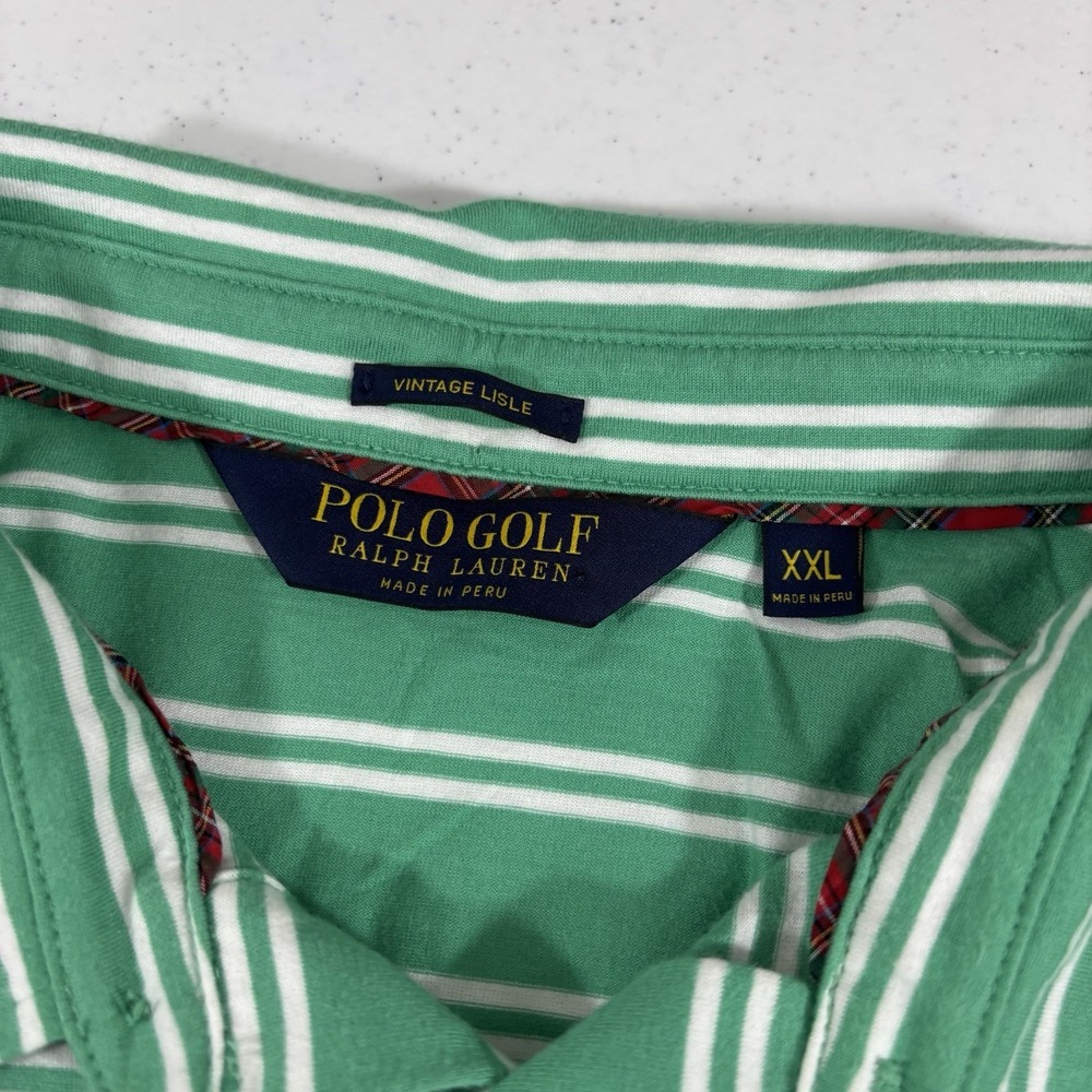 Polo Golf Ralph Lauren Vintage Lisle Pocket Polo Shirt Green/White Stripe XXL - Picture 4 of 9